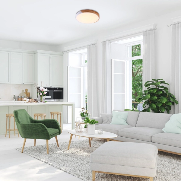 Ekologiczna LAMPA sufitowa MAPLE 3527 Rabalux okrągły plafon LED 24W 3000K do sypialni drewno