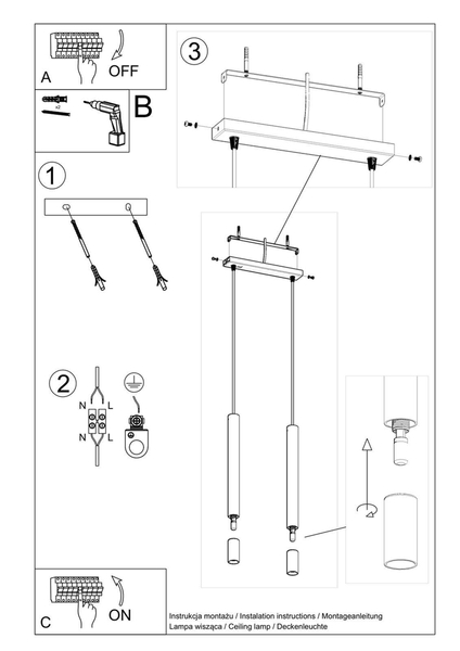 Czarna lampa wisząca SL.0961 minimalistyczne tuby do salonu