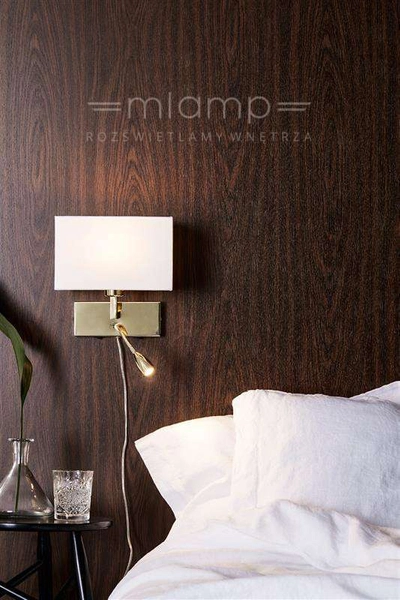 Kinkiet LAMPA ścienna SAVOY 106308 Markslojd abażurowa OPRAWA do czytania LED 3W na regulowanym peszlu mosiądz biała