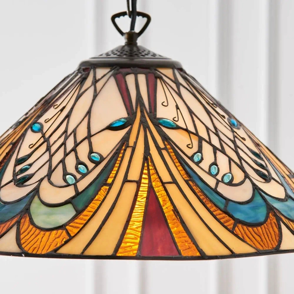Wisząca lampa salonowa Hector 64162 witrażowa na łańcuchu kolorowa