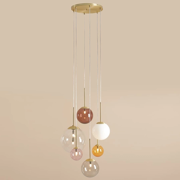 Lampa wisząca kaskada Bosso 1119K40_R Aldex kolorowe kule szklane mosiądz