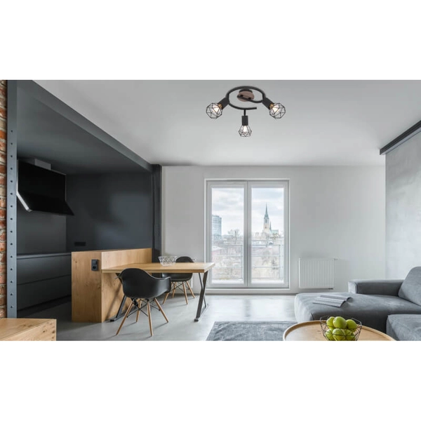 Przysufitowa lampa kierunkowa Xara 54802S-3H czarna drewno