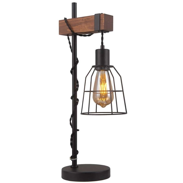Biurkowa lampa retro REDA TB-4793-1-L stołowa industrialna drewno czarna