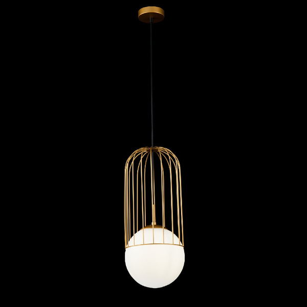 Modernistyczna LAMPA wisząca TELFORD P363PL-01G Maytoni metalowa OPRAWA druciany ZWIS szklana kula złota biała