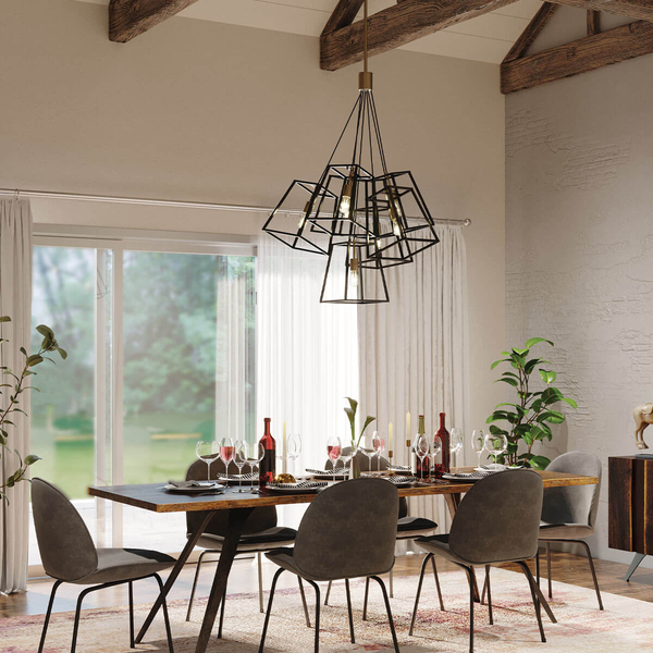 Metalowa lampa wisząca Fulton HK-FULTON-7P loftowa czarna mosiądz