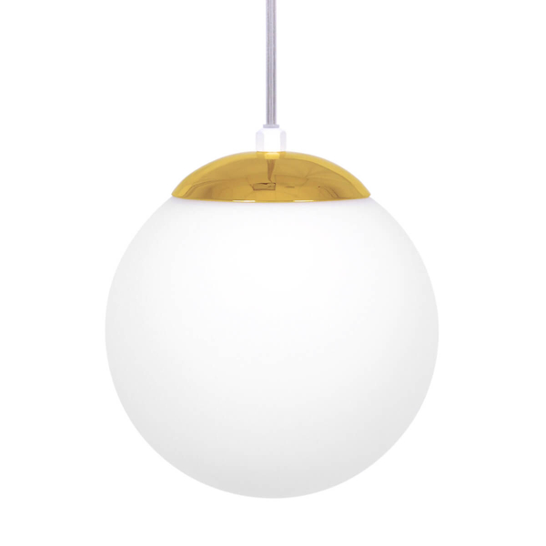 Zwisająca lampa Elmo K-5311 Kaja kulka metalowa szklana biała złota