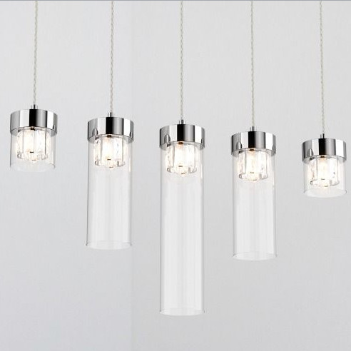 Wisząca lampa szklana GEM P0389-05E-B5AC tubki chrom przezroczysta