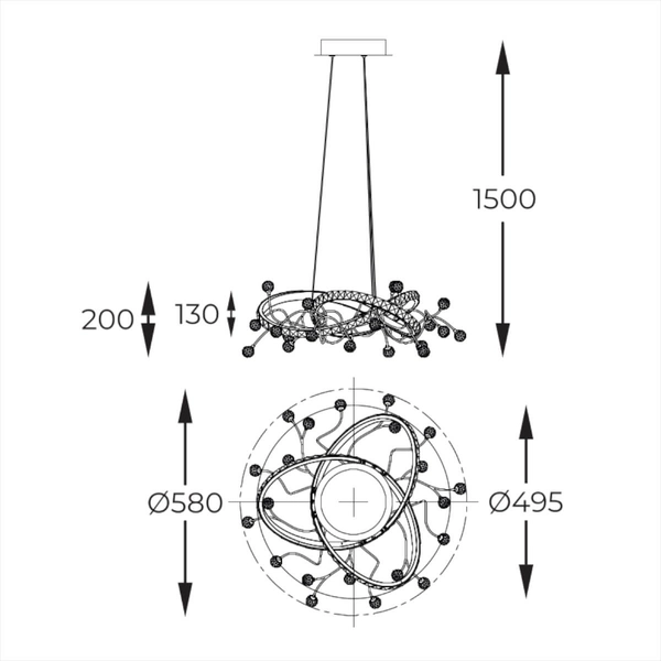 Kryształowa Lampa wisząca Maia MD3481-1S-3BCT LED 26W 3000-6000K czarny