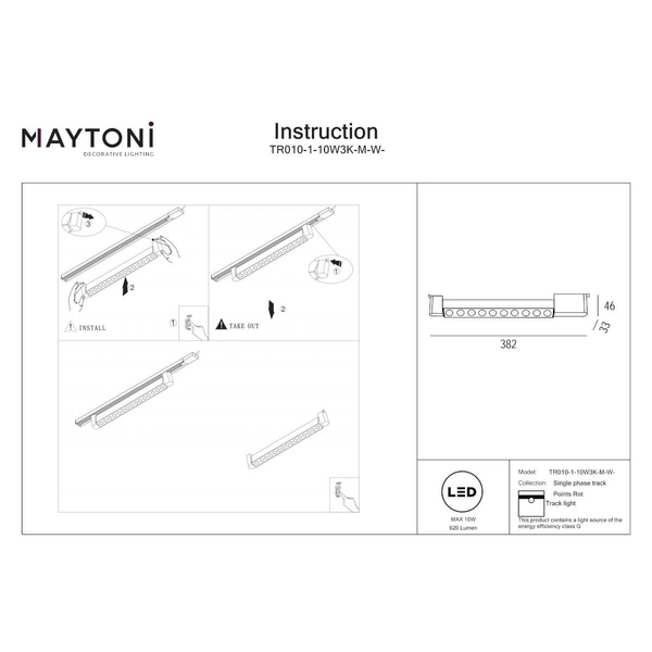Szynowa lampa sufitowa Points TR010-1-10W3K-M-W-DE 10W 3000K ścieżka świetlna 1-faz biały