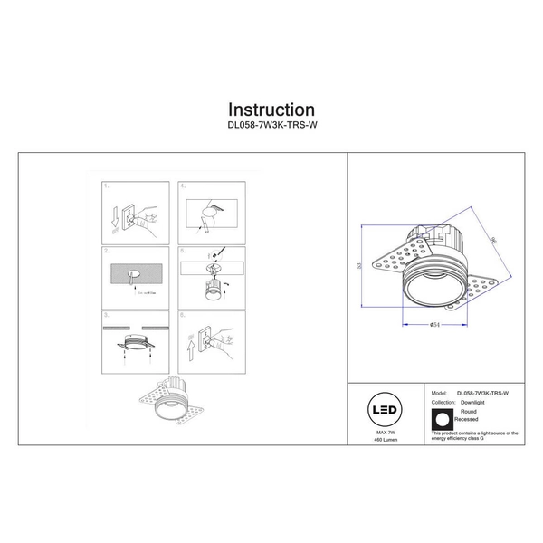 Gabinetowa lampa wpustowa Round DL058-7W3K-TRS-W Maytoni LED 7W 3000K biała