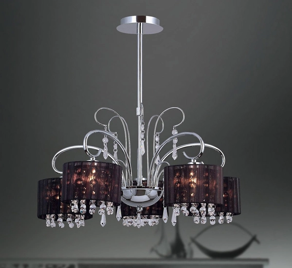 Żyrandol LAMPA wisząca SPAN MDM1583/5 Italux abażurowa OPRAWA kryształki glamour organza mgła chrom czarna