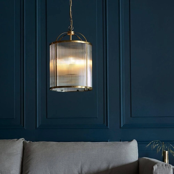 Zwisowa lampa na łańcuchu Lambeth Ribbed 106711 szklana mosiądz