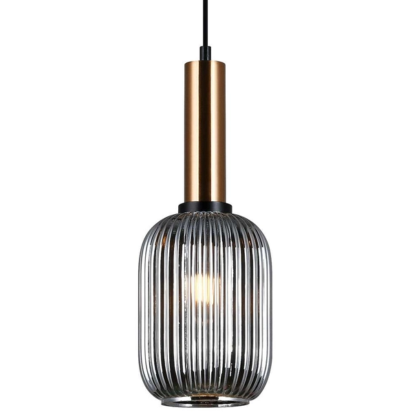 LAMPA wisząca ANTIOLA PND-5588-1M-BRO+SG Italux szklana OPRAWA loftowy zwis plisowany mosiężny przydymiony