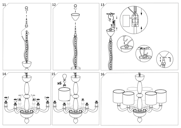 6-ramienny żyrandol klasyczny Newport 8156 na łańcuchu biały
