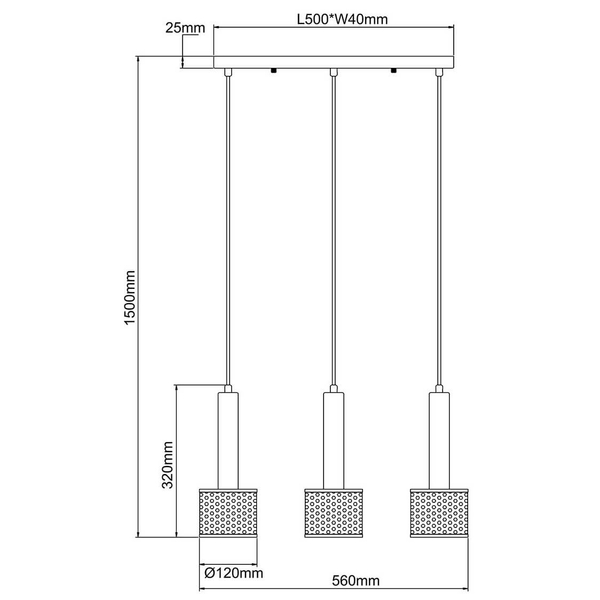 Wisząca lampa potrójna Amo LP-0702/3L BK do salonu metalowa czarna