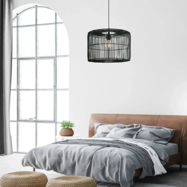 Ekologiczna wisząca lampa 20239 do przedpokoju rattanowa czarny