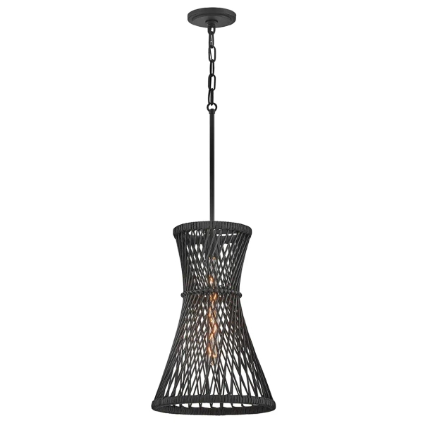 Ażurowa lampa wisząca Twyla QN-TWYLA-1P-BK tuba rattan czarny