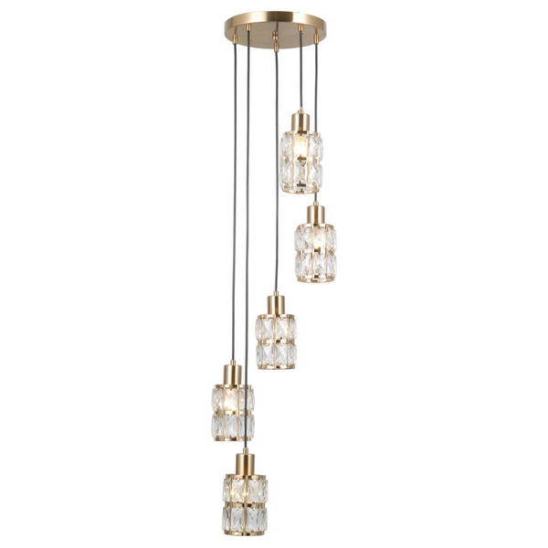 Salonowa lampa wisząca Alma PND-40668-5-HBR szklana złoty przezroczysty