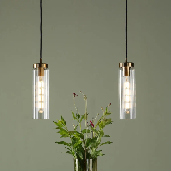 Wisząca lampa vintage Jodelle JOD0163 szklana tuba polerowany brąz