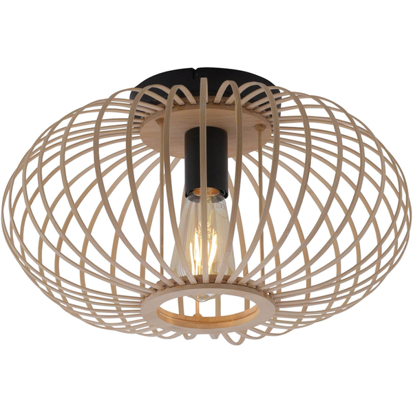 Skandynawska lampa sufitowa Racoon okrągła do salonu drewno