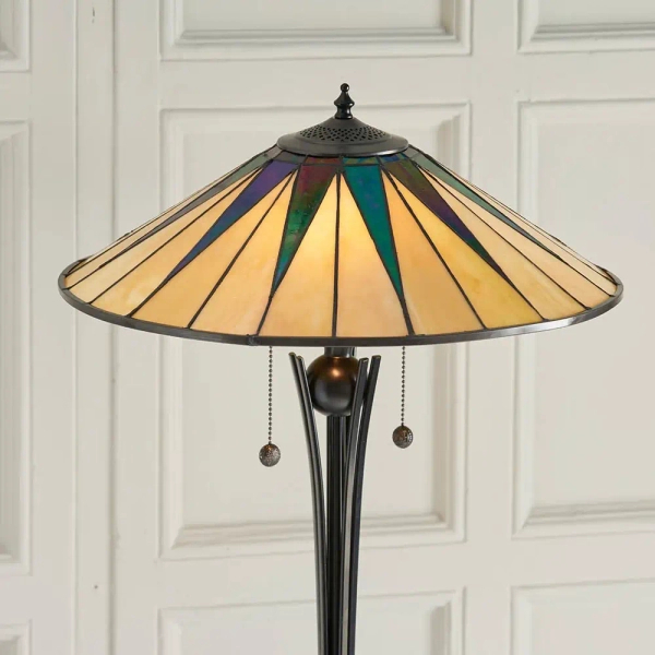 Podłogowa lampa witrażowa Dark Star 64041 z włącznikiem do jadalni brązowa