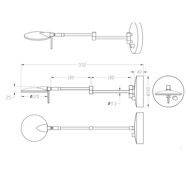 Czarna lampa ścienna Kazan 274770132 kinkiet LED 8W 3000K ruchomy