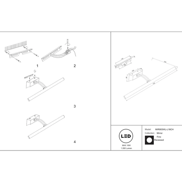 Lampa ścienna Fino MIR003WL-L16CH Maytoni LED 16W 3000K nad obraz chrom