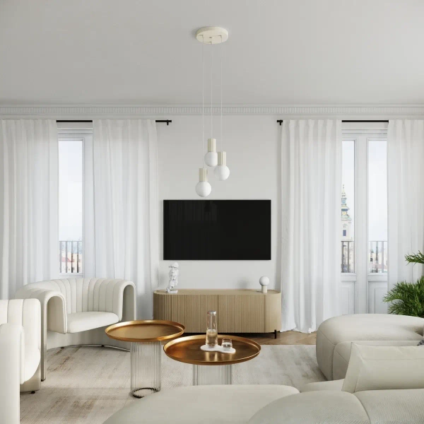 Wisząca lampa minimalistyczna HALO SL.1719 ryflowana kula beżowa