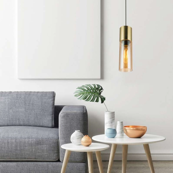 LAMPA wisząca ANNIKA 21000HM Globo szklana OPRAWA loftowy ZWIS tuba mosiężna bursztynowa