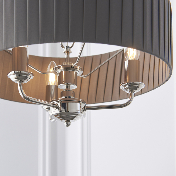 Żyrandol Highclere 94394 Endon plisowany abażur nikiel szary
