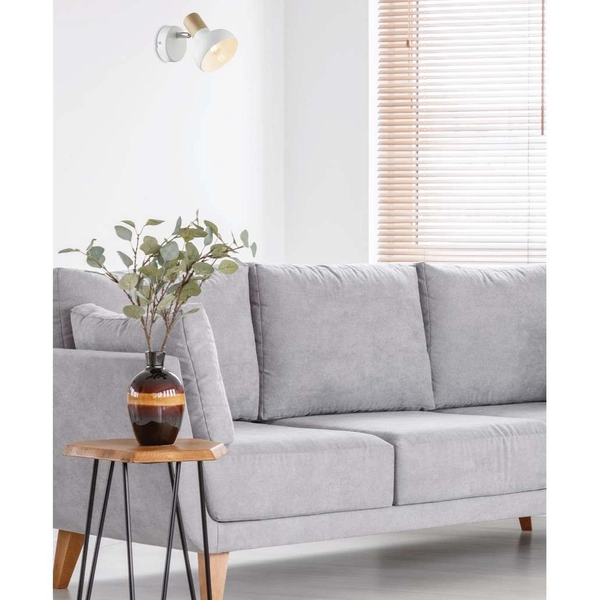 Ścienna lampa reflektor PUERTO 91-62796 skandynawska drewno biały