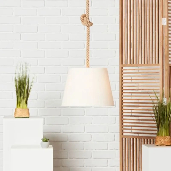 Wisząca lampa abażurowa Sailor 99194/09 marynistyczna biała brązowa