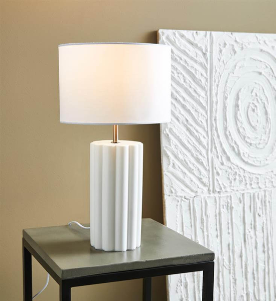 Ceramiczna lampa stołowa Column okrągła abażurowa biała