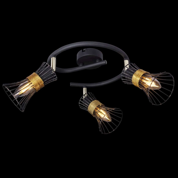 LAMPA sufitowa PURRA 54814-3 Globo metalowa OPRAWA plafon rustykalne klatki druciane czarne złote