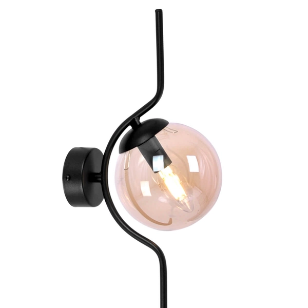 Metalowa lampa ścienna do sypialni Vela K-5336 kulka bursztynowa czarna