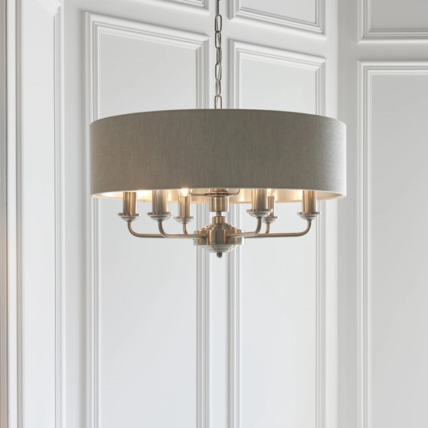 Wisząca lampa do salonu Highclere 94357 Endon na łańcuchu beż chrom