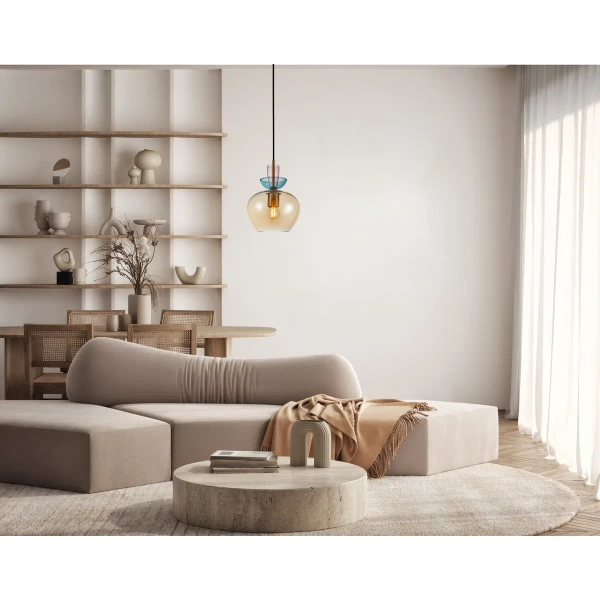 Szklana wisząca lampa Fanda PND-31882-1-GD-AMB bursztynowa