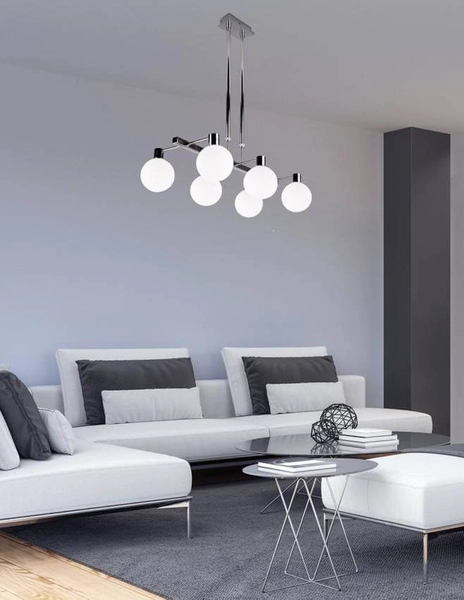 Chromowana lampa wisząca Maldus do przedpokoju chrom biała