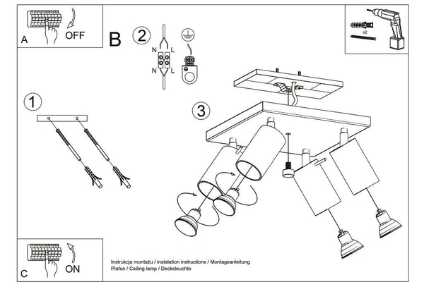 Plafon LAMPA sufitowa Ring SL.0452 Sollux natynkowa OPRAWA metalowa SPOT regulowane tuby szare
