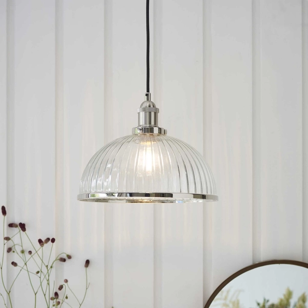 Klasyczna lampa wisząca szklana nikiel przezroczysty Hansen OUTLET