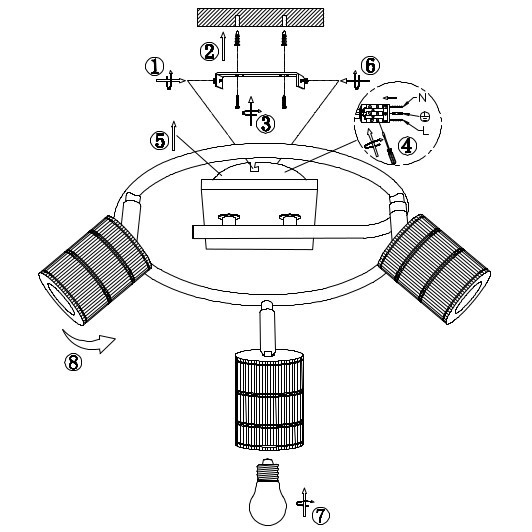 Regulowana LAMPA sufitowa JOSELLA 54033-3 Globo metalowa OPRAWA reflektorki czarne drewno