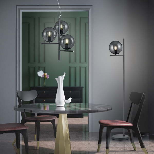 Stojąca LAMPA podłogowa NYXIS DL142402000 Trio modernistyczna OPRAWA szklana kula grafitowa przydymiona