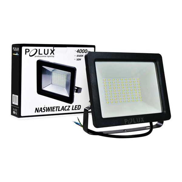 Zewnętrzny naświetlacz 304865 Polux metalowa outdoor LED 50W 6500K do ogrodu IP65 czarna