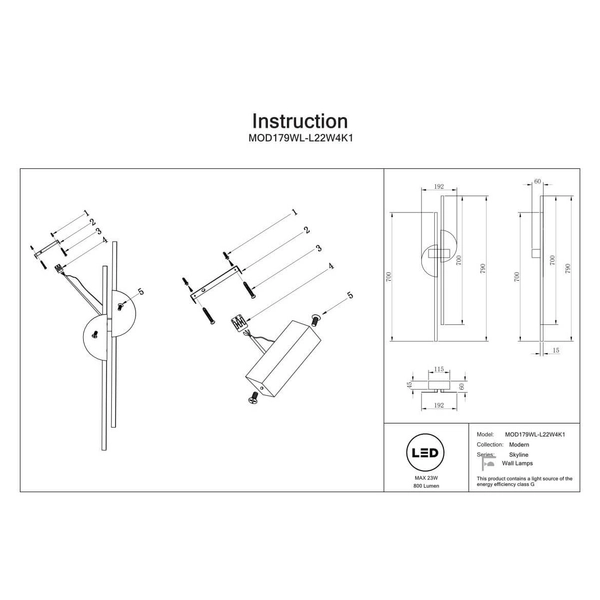 Lampa naścienna Skyline MOD179WL-L22W4K1 LED 23W 4000K czarna biała