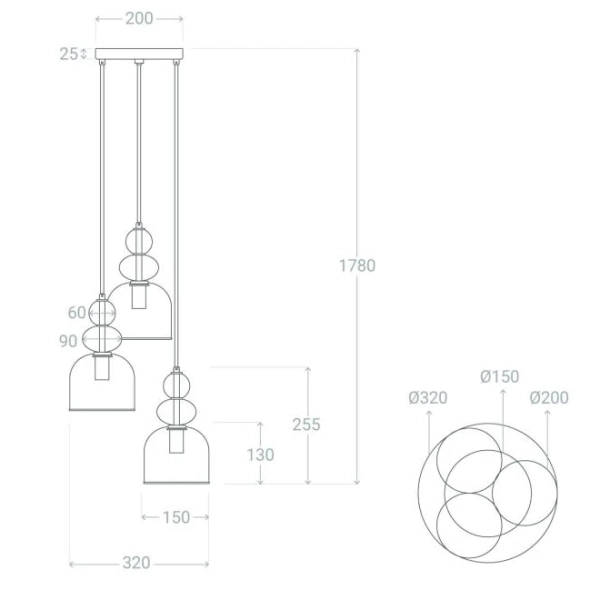 Szklana lampa zwis Koloreno ABR-3KOLOK-Z zielony czerwony pomarańczowy