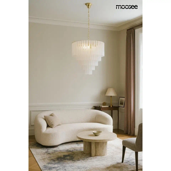 Łańcuchowa wisząca lampa GORDON biała złota MSE1501100562 12xE14 do salonu