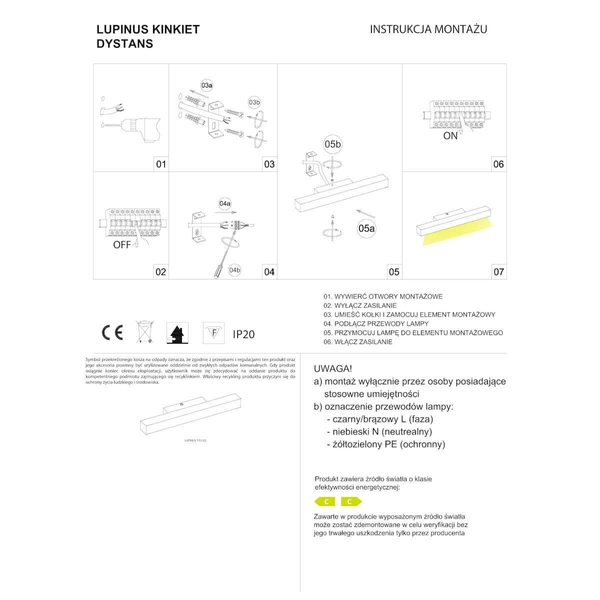 Liniowy kinkiet prostokąt Lupinus 6115D06202-1 Elkim LED 28W 4000K biały