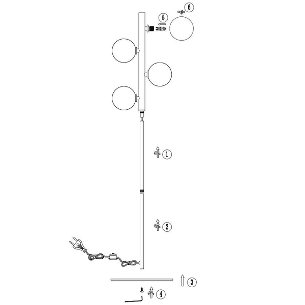 Loftowa LAMPA podłogowa TYCHO 45774/04/02 Lucide stojąca OPRAWA szklane kule przydymione mosiądz