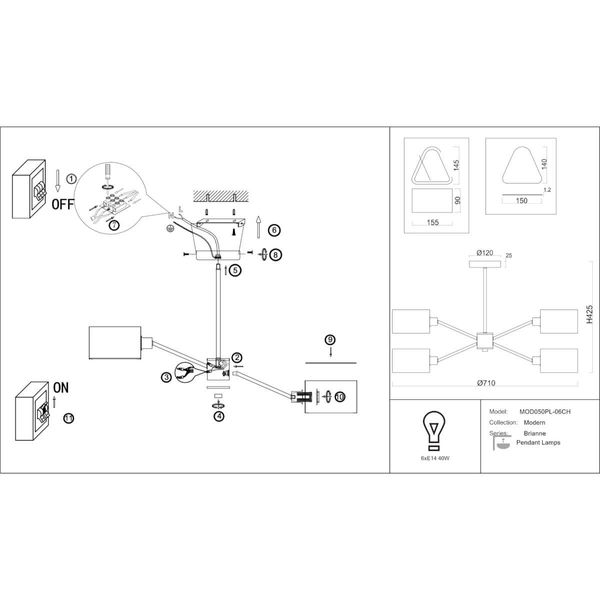 Żyrandol Brianne MOD050PL-06CH modernistyczny stożki do salonu chrom