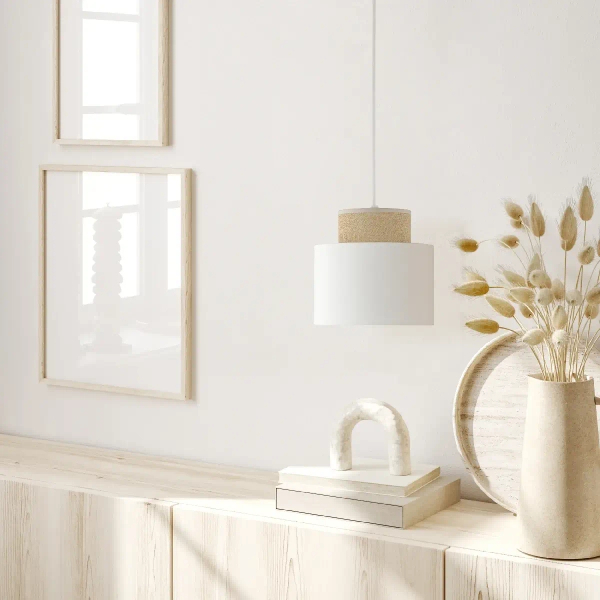 Nowoczesna lampa wisząca Duo 10078 tuba naturalna juta biały